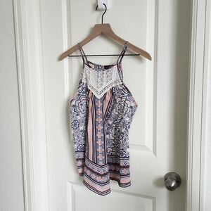 Rue21 Geometric Floral Lace Blouse - Blue and Coral